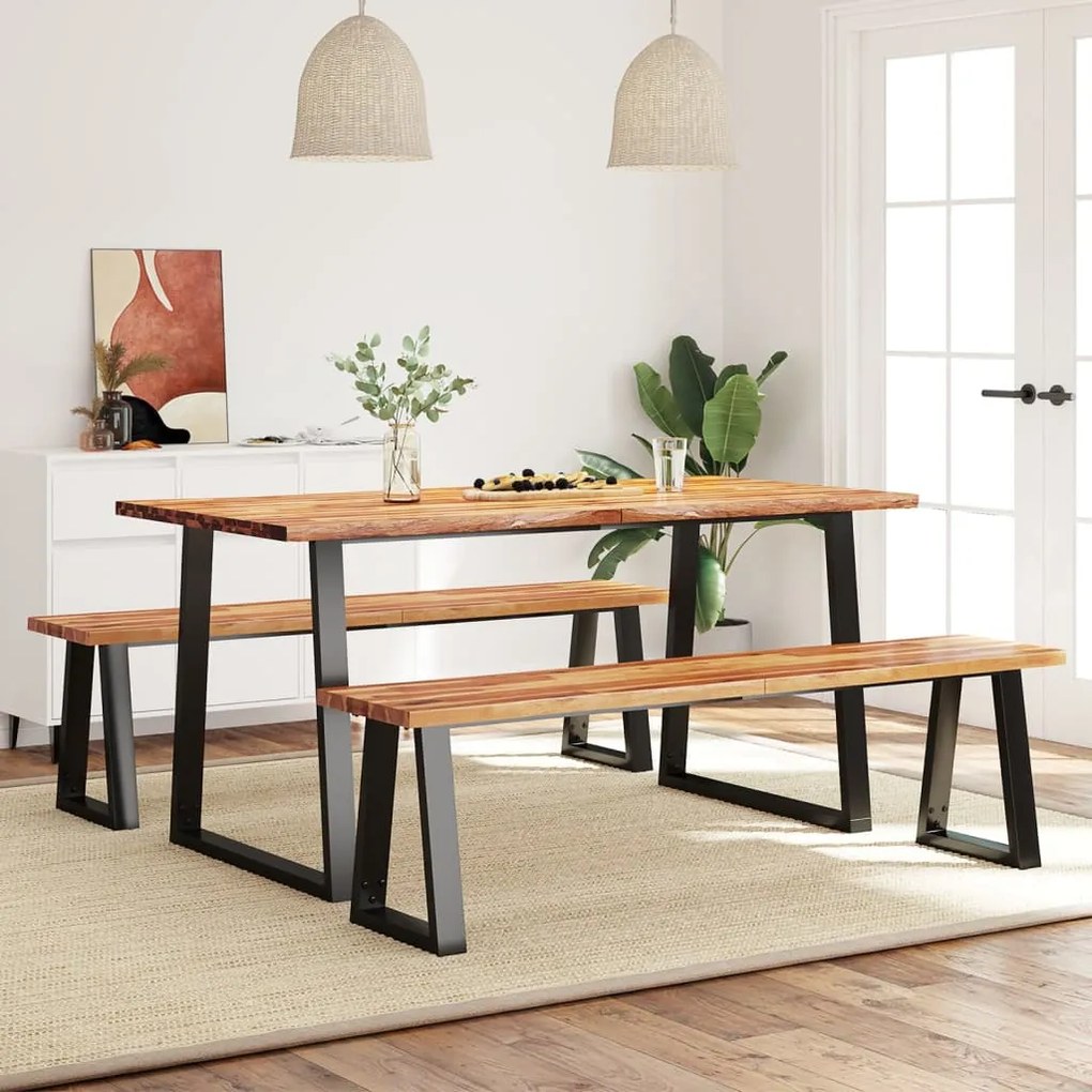 vidaXL 3 pcs conjunto de jantar c/ bordas vivas acácia maciça