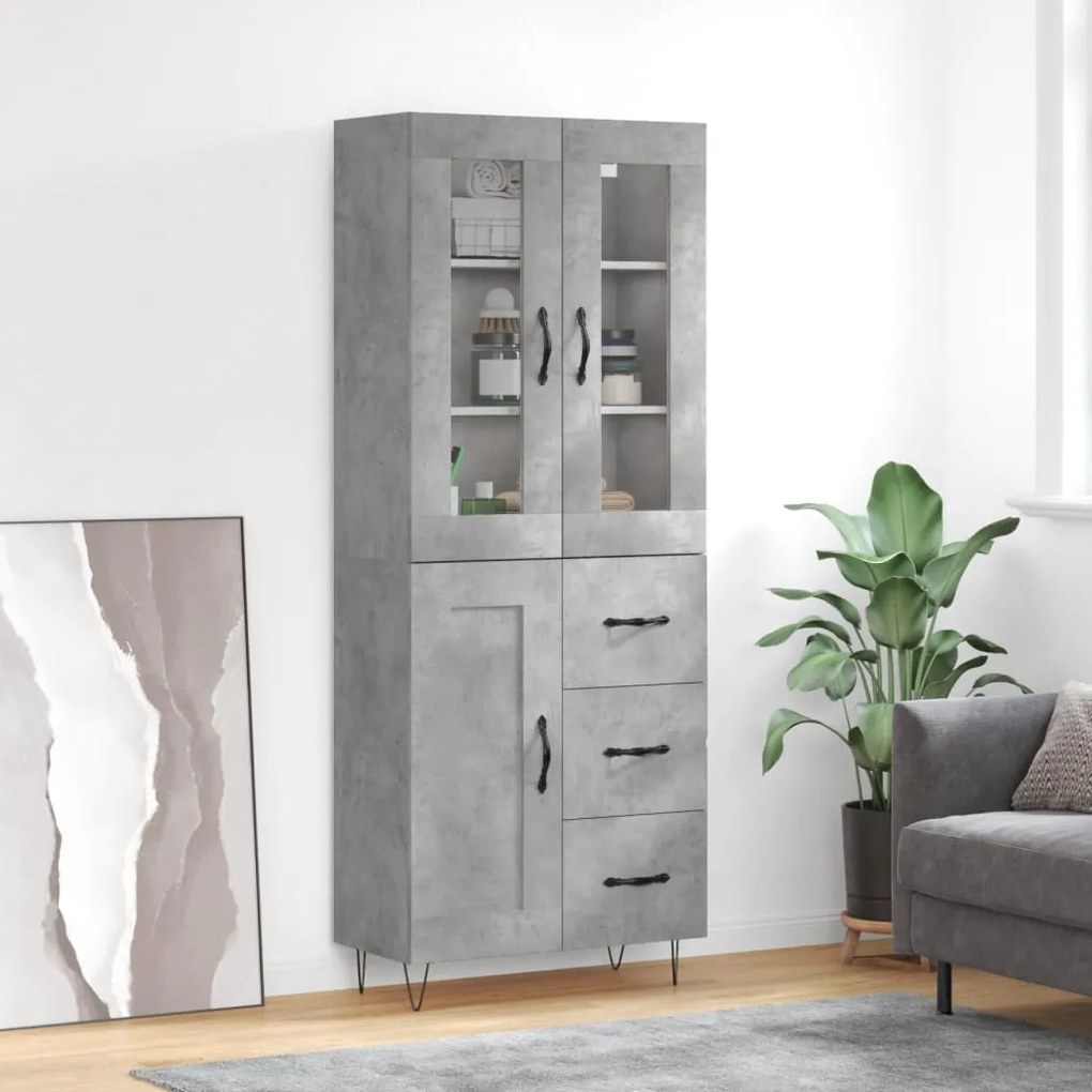vidaXL Armário alto 69,5x34x180 cm derivados de madeira cinza cimento