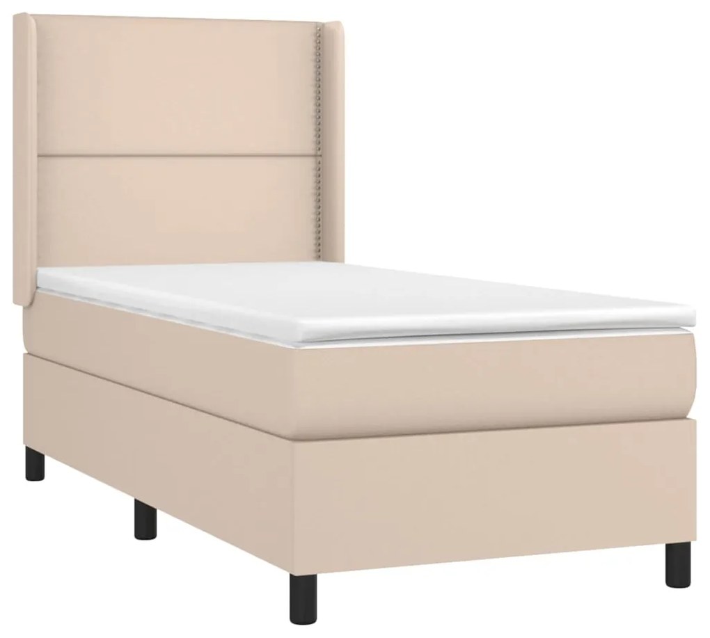 Cama box spring c/ colchão/LED 90x190cm couro artif. cappuccino