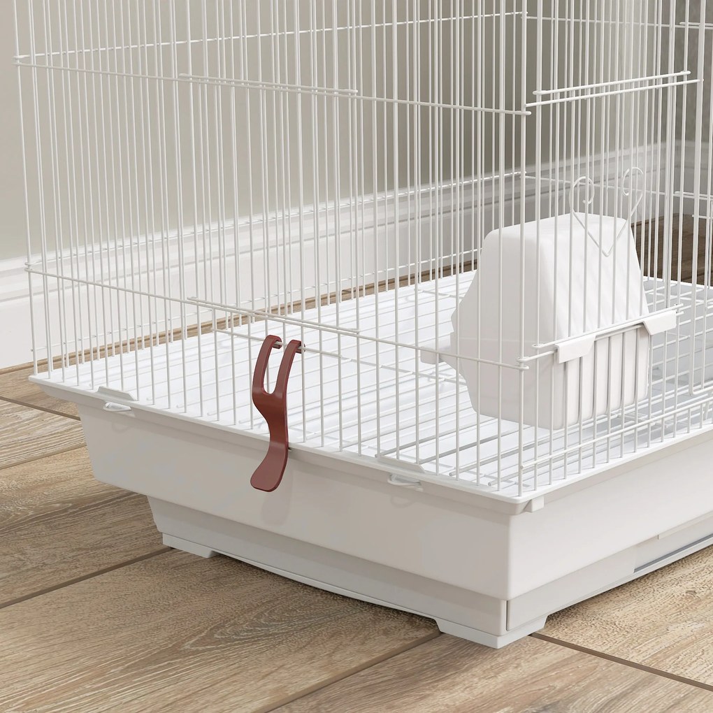 Gaiola para Passáros de Metal com Portas 4 Comedouros 3 Poleiros Baloiço Escadas e Bandeja Removível 46x36x100 cm Branco