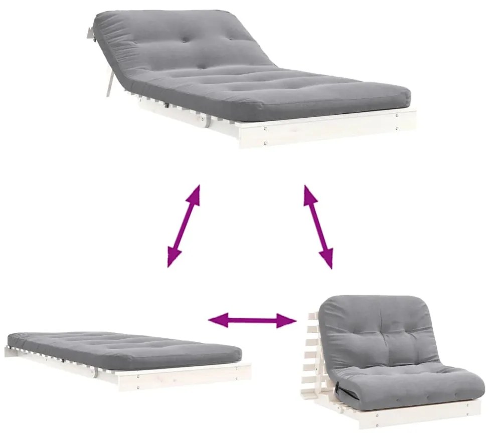 Sofá-cama futon com colchão 100x206x11 cm pinho maciço branco