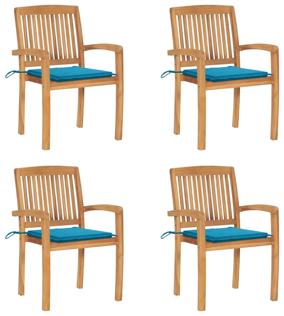 vidaXL Cadeiras de jardim empiháveis c/ almofadões 4 pcs teca maciça