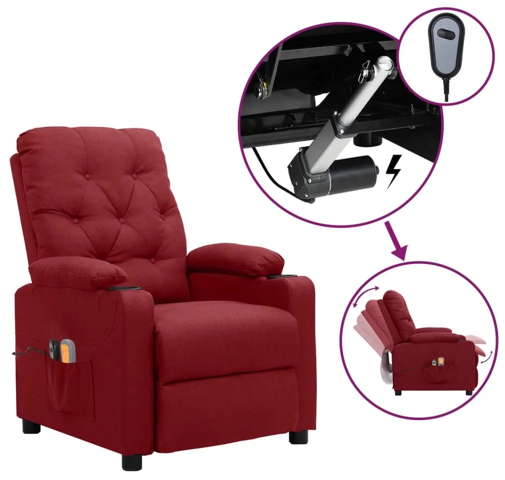 Poltrona de massagens elétrica reclinável tecido vermelho tinto