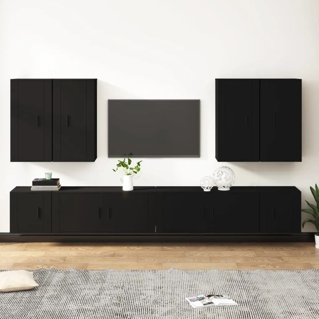 vidaXL Conjunto móveis de TV 8 pcs madeira processada preto