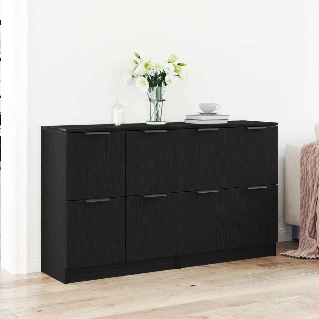 Buffets 2 pcs Madeira de Carvalho Preto 60x30x70 cm Madeira Engenharia