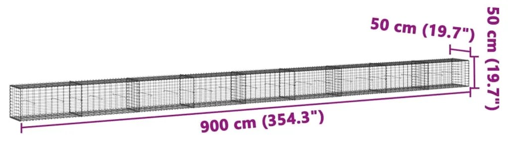 Cesto gabião com cobertura 900x50x50 cm ferro galvanizado