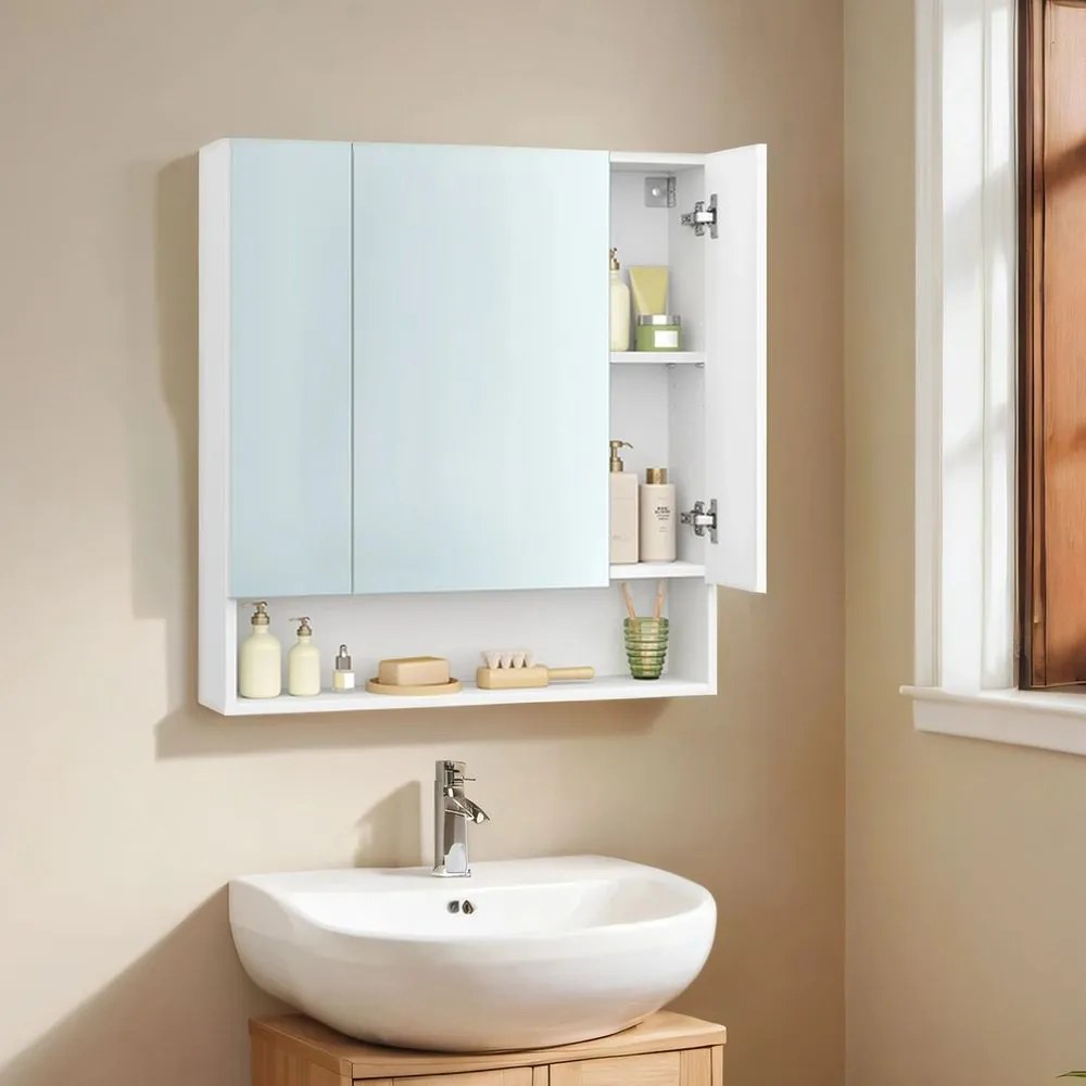 Armário de casa de banho com 3 portas com espelho 16,5 x 70 x 75 cm Branco