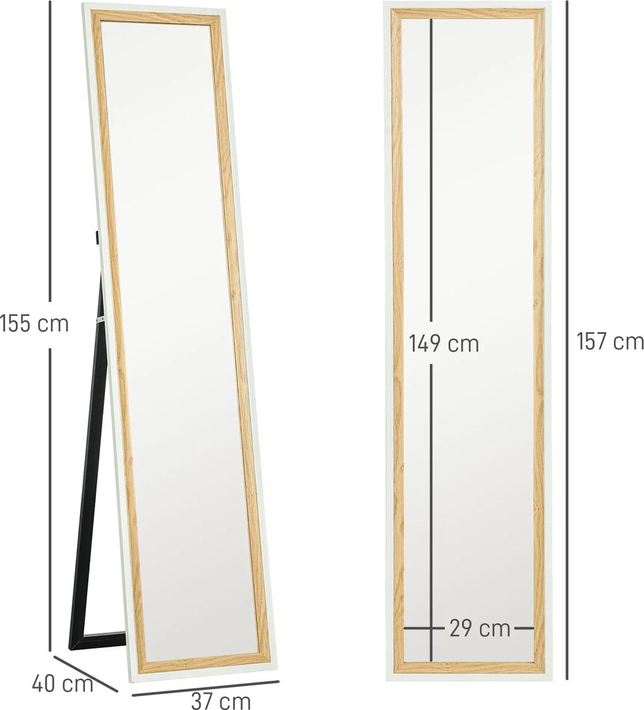 Espelho de Pé "Aksel" – 37x157 cm – Branco e Madeira Escura