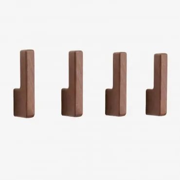 Pack De 4 Cabides De Parede Em Madeira Zanter Castanho-acácia Escuro - Sklum