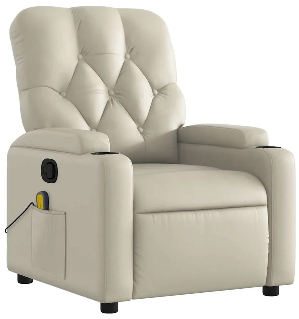 Poltrona de massagens reclinável couro artificial cor creme
