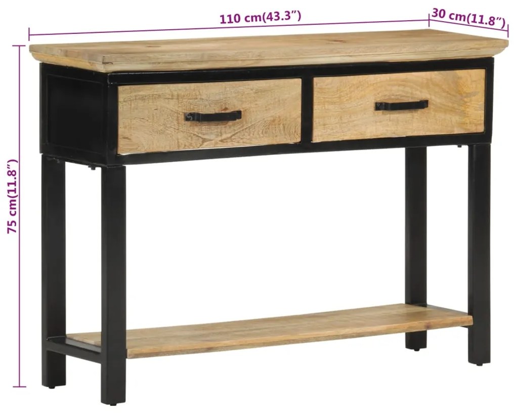 Mesa consola 110x30x75 cm madeira de mangueira áspera maciça