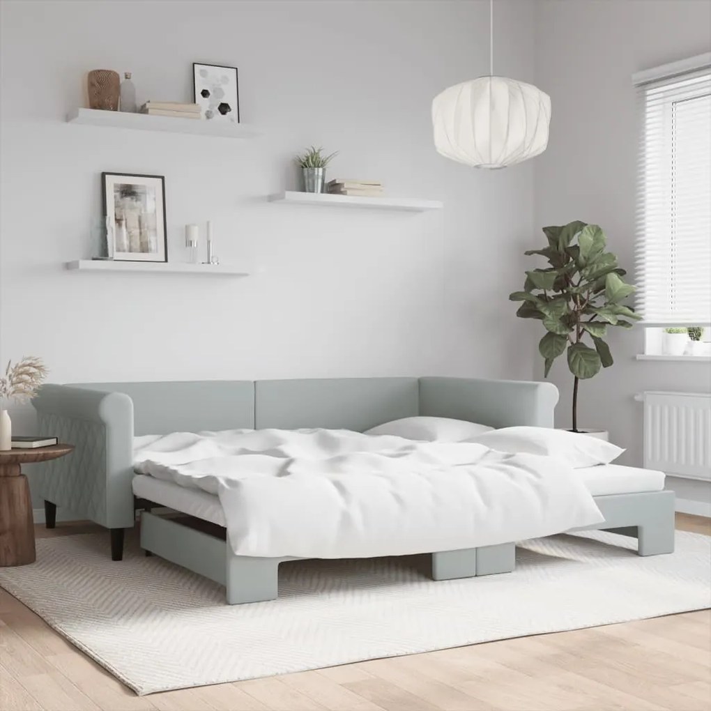 vidaXL Sofá-cama com gavetão 100x200 cm veludo cinzento-claro