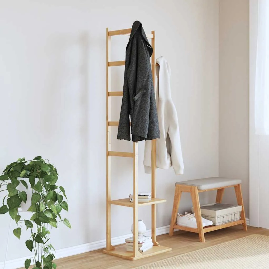 Cabide com ganchos e prateleiras 38,5x30x156 cm bambu