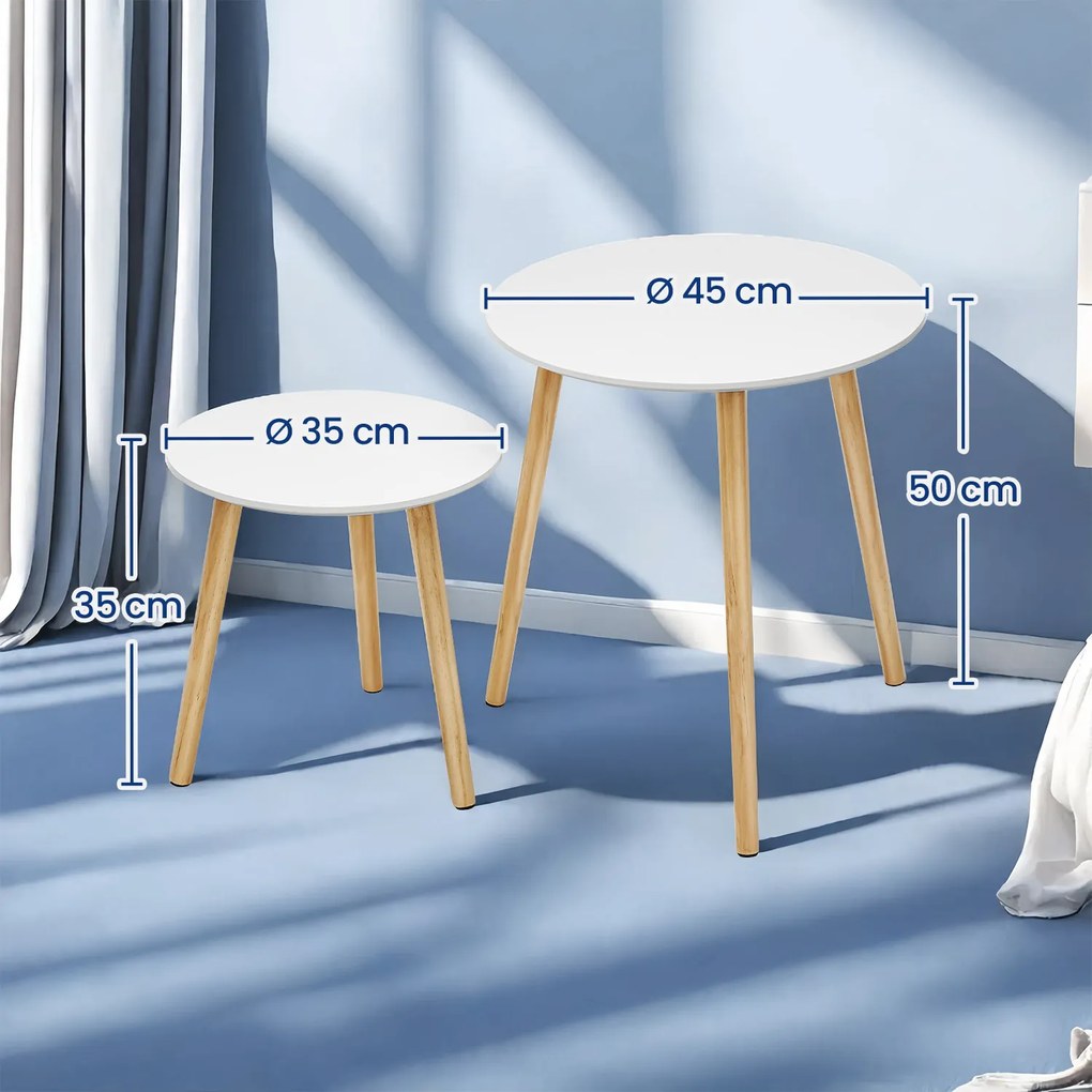 Conjunto de 2 mesas de apoio redondasde sofá modernas e minimalista Branco-natural