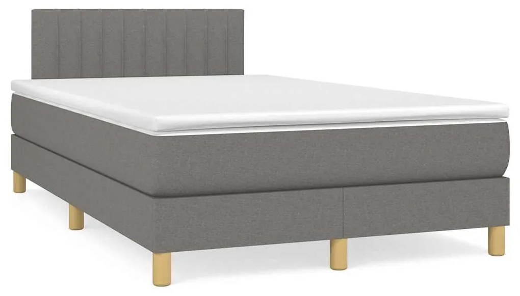 Cama box spring c/ colchão e LED 120x190 cm tecido cinza-escuro
