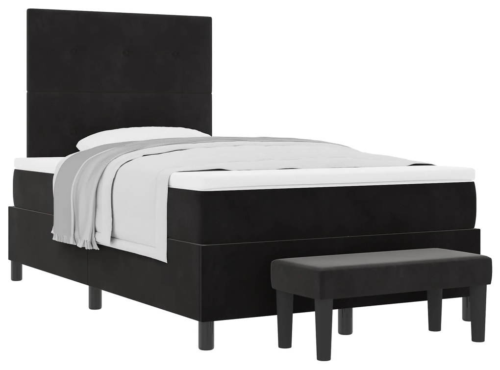 Cama Box com Colchão e Banco Preto 120x200 cm Veludo