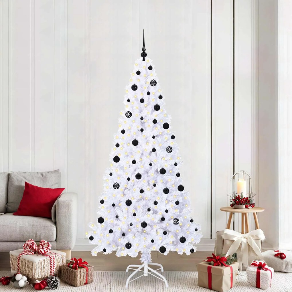 vidaXL Árvore de Natal Artificial com 300 LEDs Branco 210 cm PVC e Aço