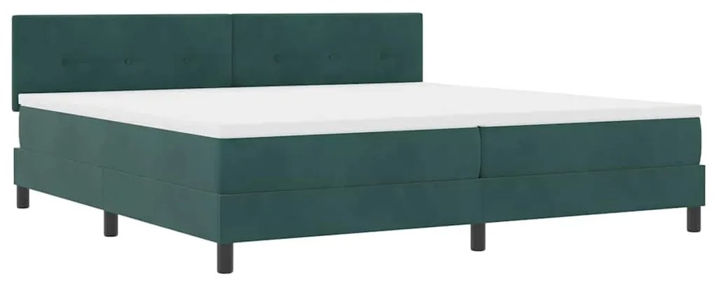 Cama Box Spring com Colchão e LED Verde Escuro 200x200 cm Veludo
