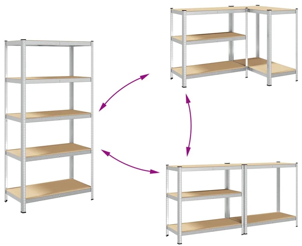 Prateleiras de armazenamento de 5 camadas 2 pcs aço prateado
