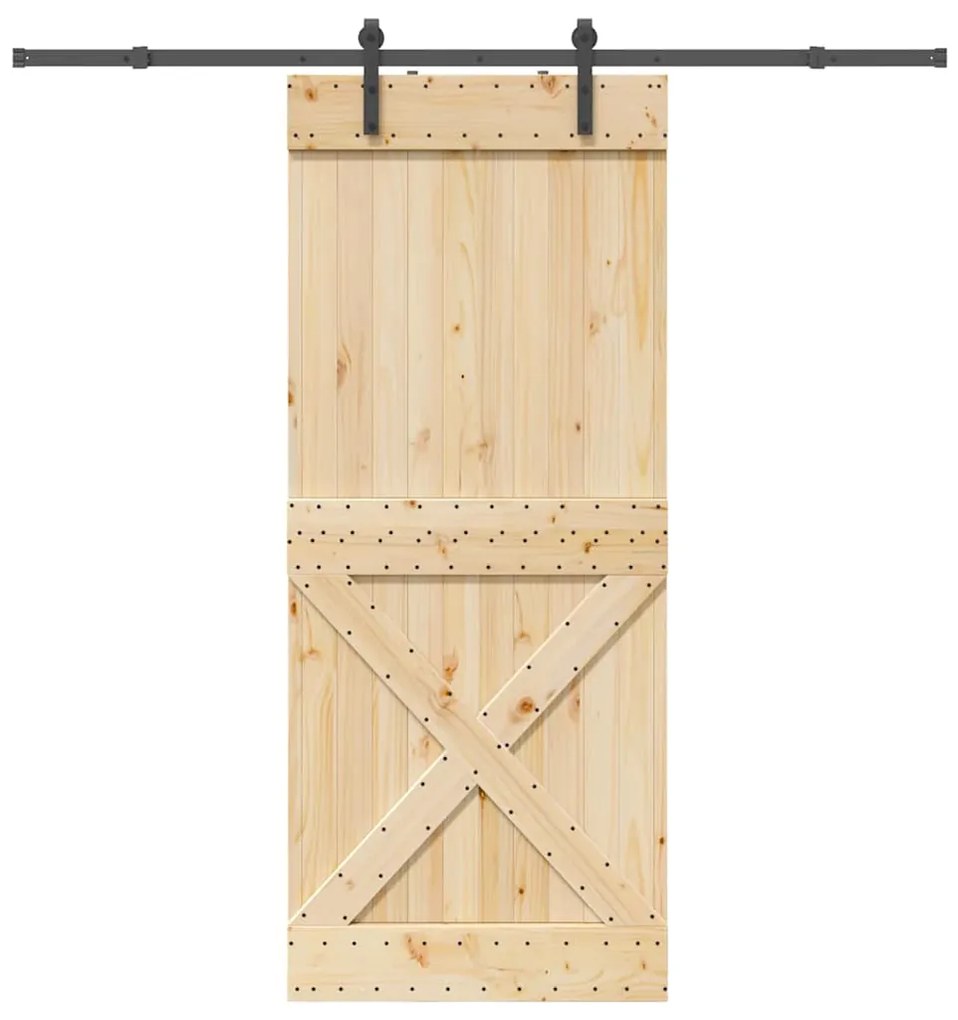 vidaXL Porta de correr com ferragens 90x210 cm madeira de pinho maciça