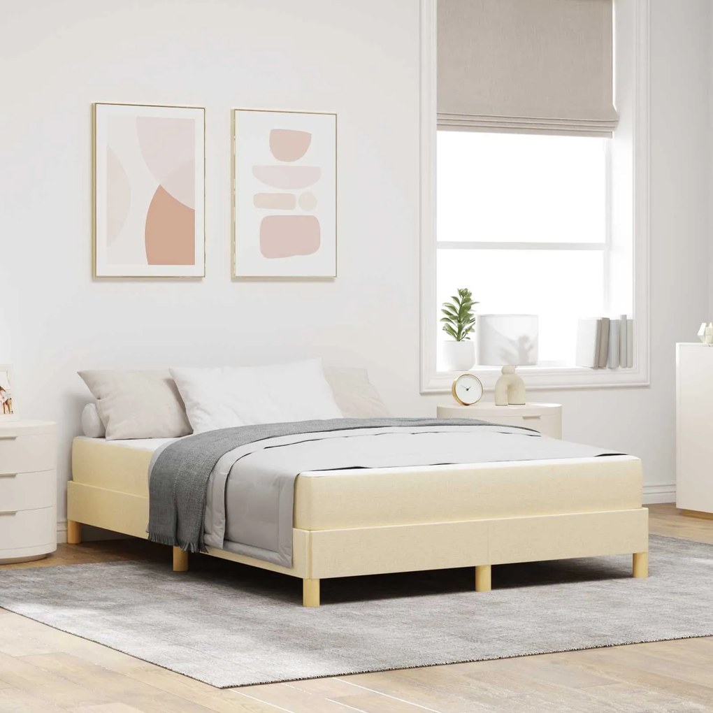 vidaXL Cama Box com colchão Creme 160 x 200 cm tecido
