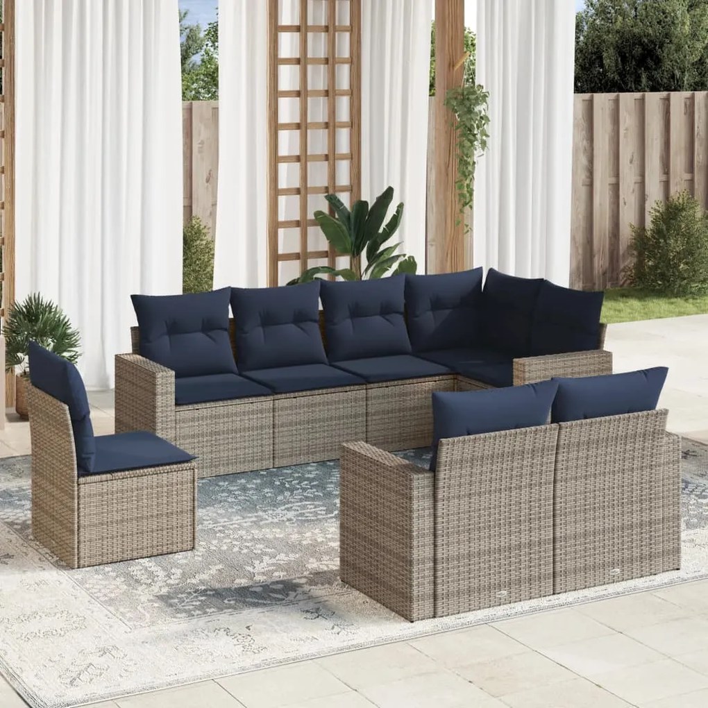 vidaXL 8 pcs conjunto sofás p/ jardim c/ almofadões vime PE cinzento