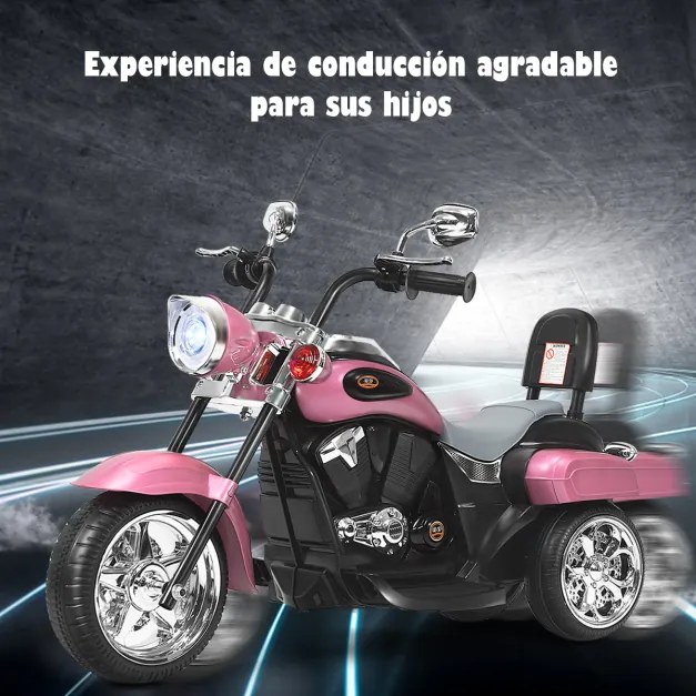 Motocicleta estilo chopper para crianças,  movida a bateria 6v com música Rosa