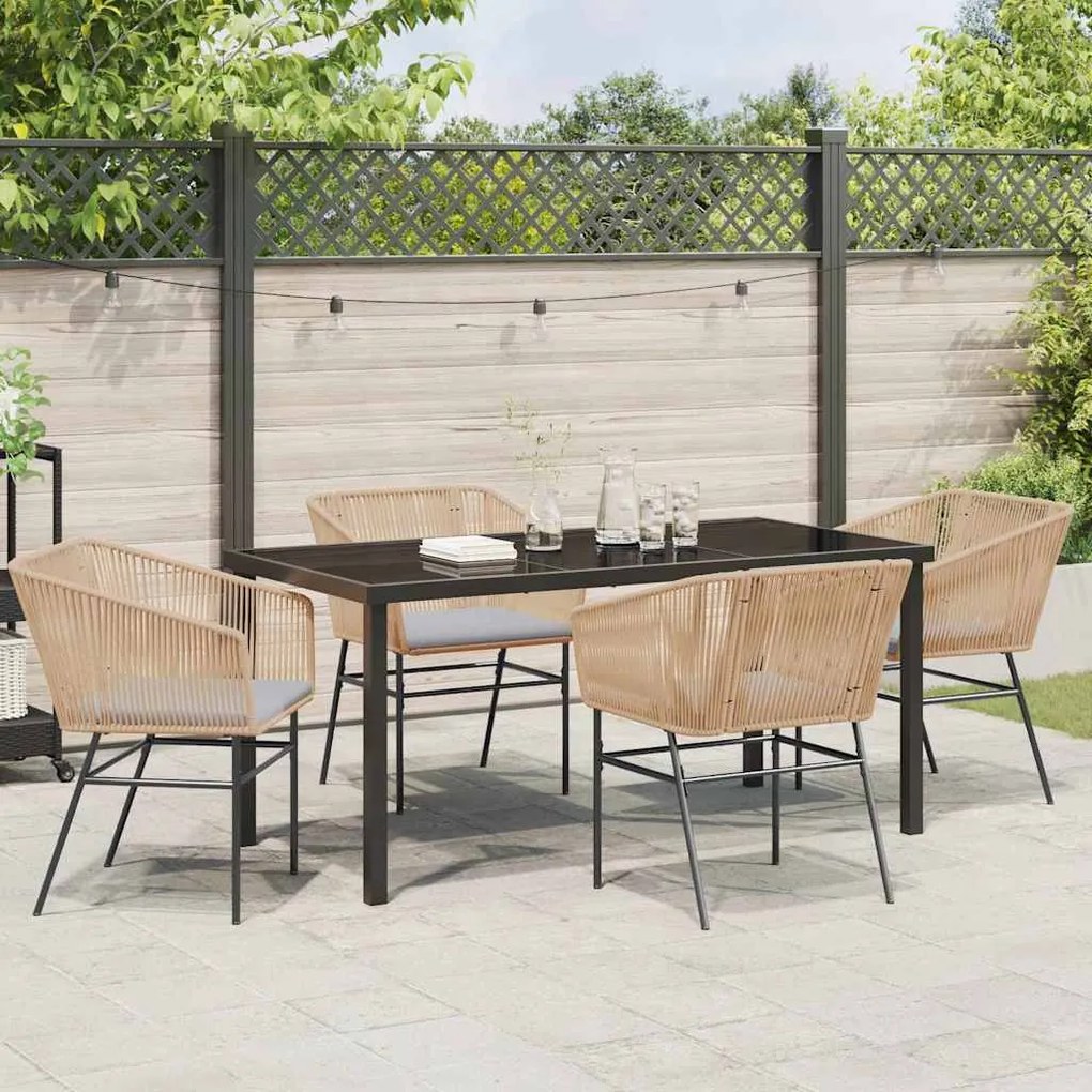 Conjunto de Jantar de Jardim 5 Peças com Almofadas Castanho em Rattan