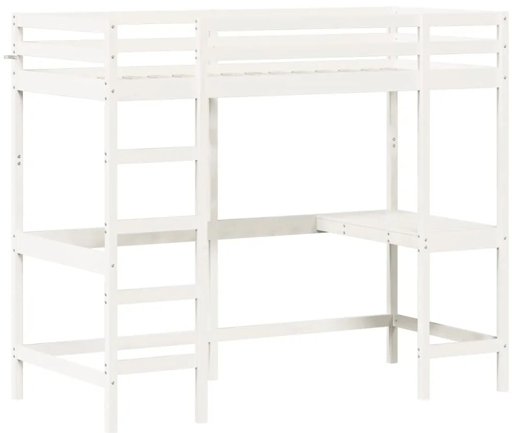 Cama alta com secretária 90x190 cm pinho maciço branco