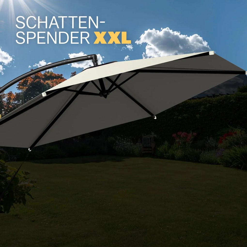 Guarda-sol cantilever em alumínio Ø330cm Proteção UV 80+ creme
