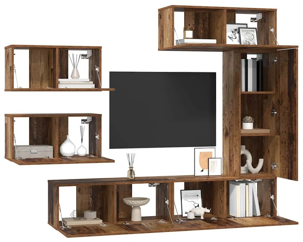 Conjunto de móvel de TV 6 pcs Madeira antiga 30.5 x 30 x 90 cm
