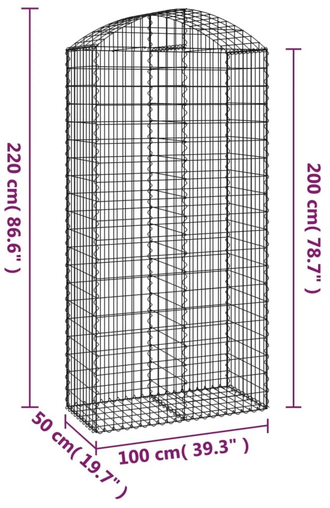 Cesto gabião arqueado 100x50x200/220 cm ferro galvanizado