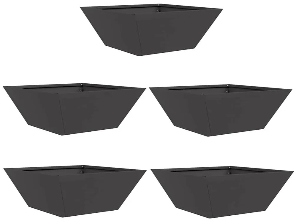 Conjunto de Vasos de Jardim com 5 peças - Preto 40x40x15 cm de Aço.