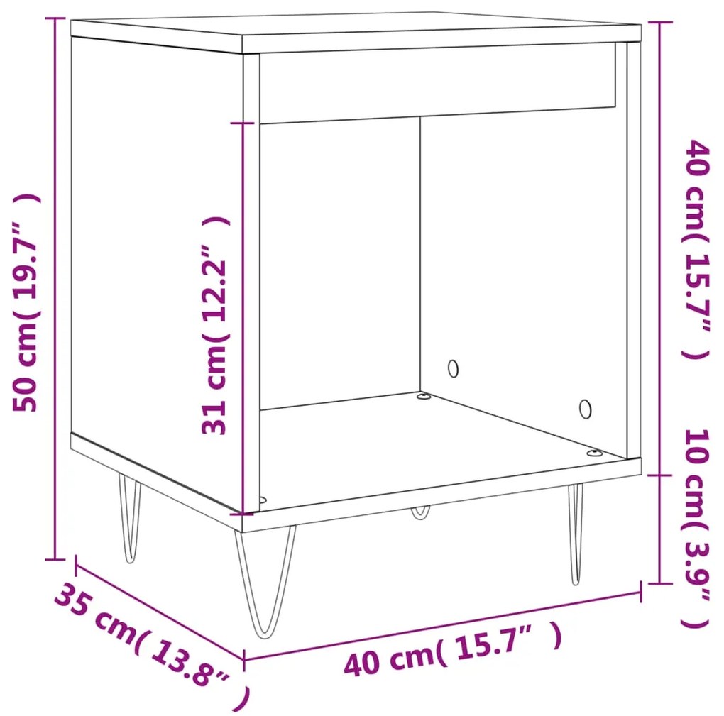 Mesa de cabeceira 40x35x50cm derivados madeira cinzento cimento