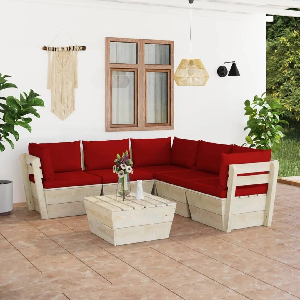 vidaXL 6 pcs conjunto lounge de paletes + almofadões madeira de abeto