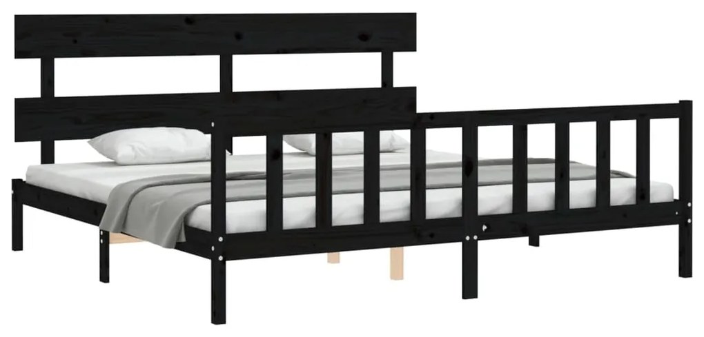 Estrutura de cama com cabeceira 200x200 cm madeira maciça preto