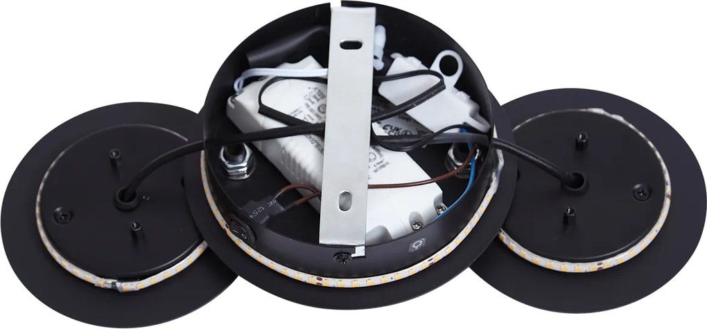 Candeeiro de parede moderno preto incl. LED regulável em 3 níveis 3 luzes - Sunrise