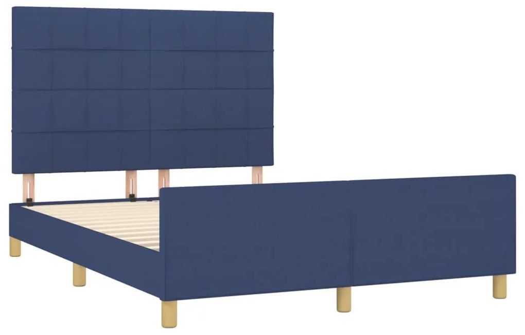 Estrutura de cama c/ cabeceira 140x200 cm tecido azul