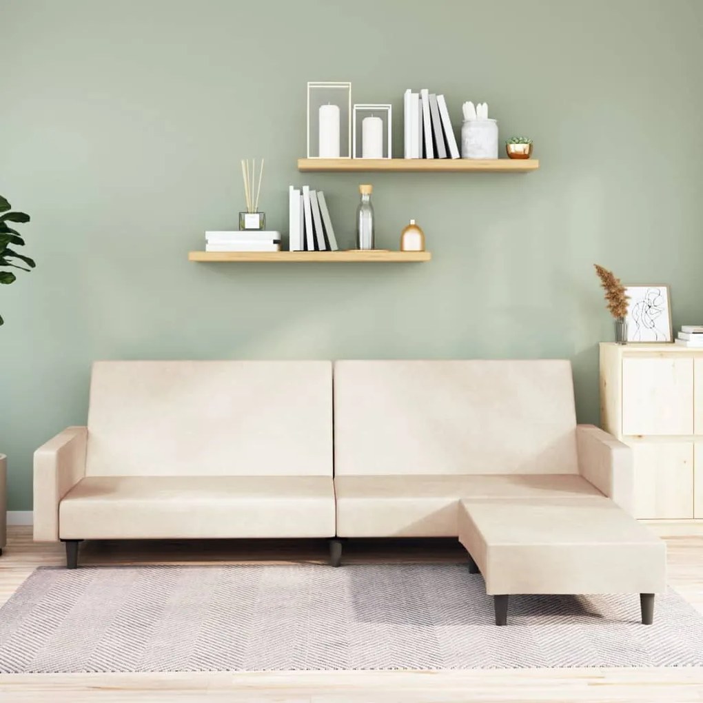 3080510 vidaXL Sofá-cama de 2 lugares com apoio de pés veludo cor creme