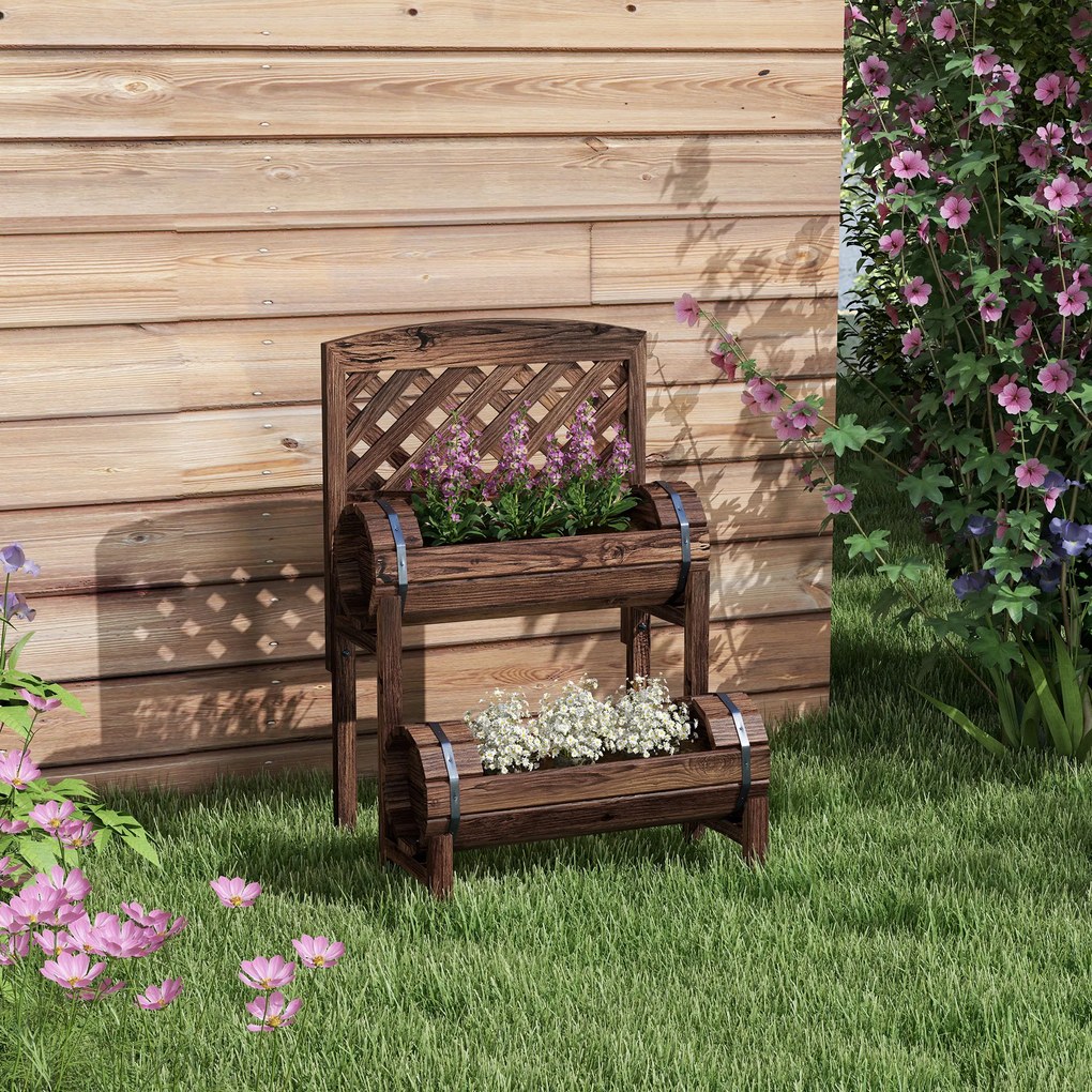 Floreira elevada com treliça quadrada de 2 níveis para terraço, varanda ou jardim, 42 x 49 x 80 cm, castanho