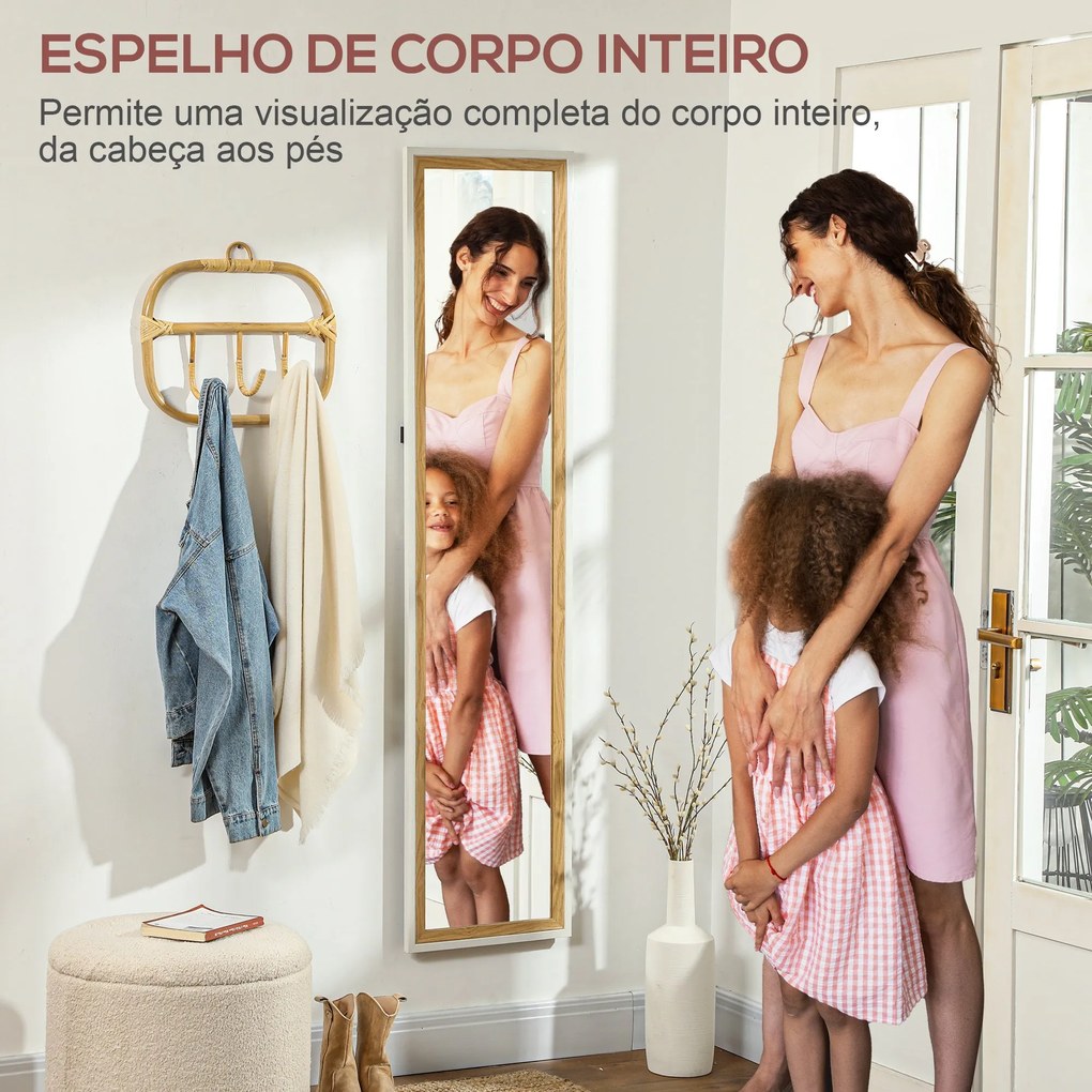 Espelho de Pé "Aksel" – 37x157 cm – Branco e Madeira Escura