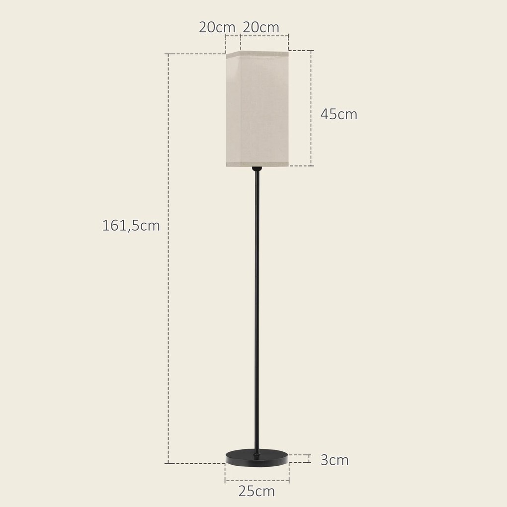 Candeeiro de pé para sala de estar com abajur bege com efeito de linho e interruptor de pé Ø 25 x 161,5 cm preto