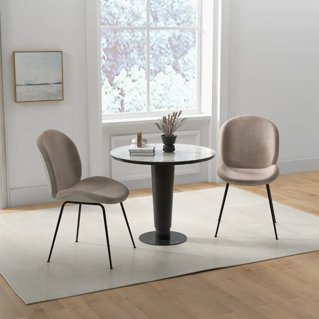 Conjunto de 2 cadeiras de jantar com encosto e base metálica Cadeiras de jantar em veludo para cozinha, sala de estar e quarto 49 x 65 x 87 cm Castanh