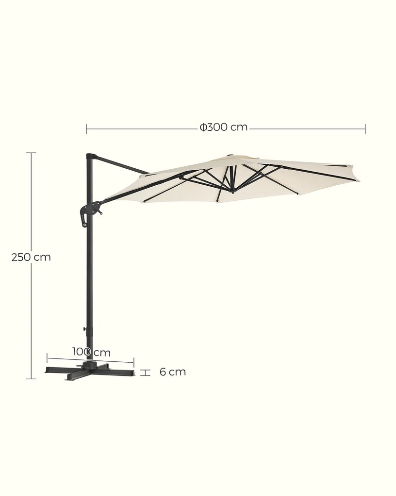 Guarda-sol cantilever Ø 3 m, base cruzada, haste em alumínio tecido de poliéster de 240 g/m bege