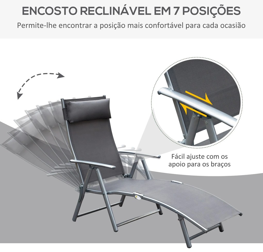 Espreguiçadeira Dobrável de Jardim com Encosto Ajustável em 7 Posições