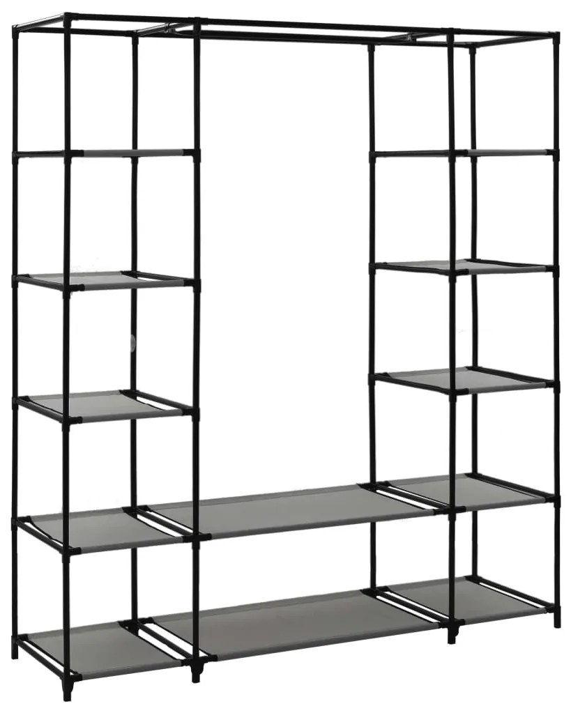 Roupeiro c/ compartimentos e varões 150x45x176 cm tecido cinza