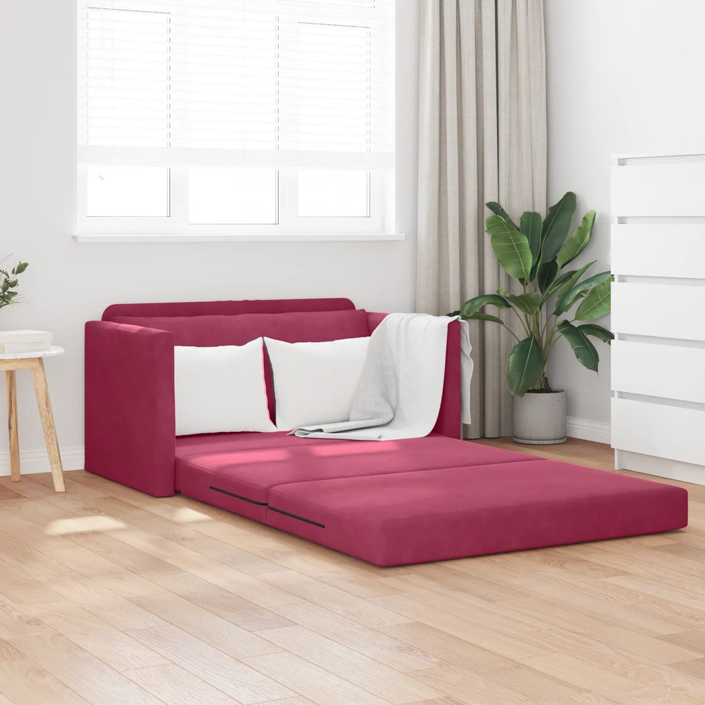 vidaXL Sofá-Camas 2-em-1 Vermelho 124x204x61 cm de Veludo