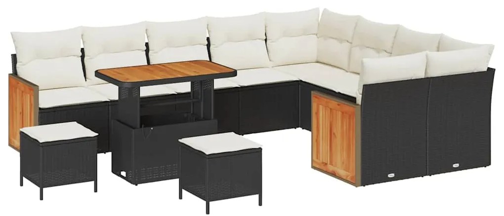 Conjunto de Sofá para Jardim vidaXL de 12 Peças com Almofadas Preto Ra