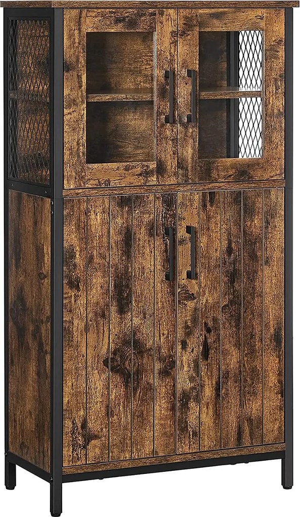 Aparador com portas de vidro 60 x 30 x 108 cm Castanho Vintage-preto