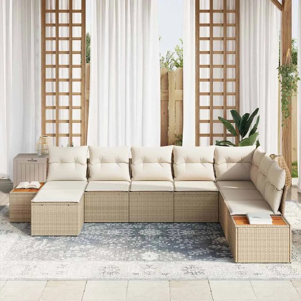 Conjunto de Sofás de Jardim com 8 Peças e Almofadas em Rattan de Polié